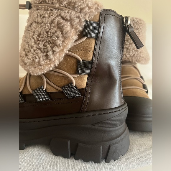 NWB Brunello Cucinelli Women Shearling Insert leather Ankle Boots Made Italy 38 - Picture 2 of 13